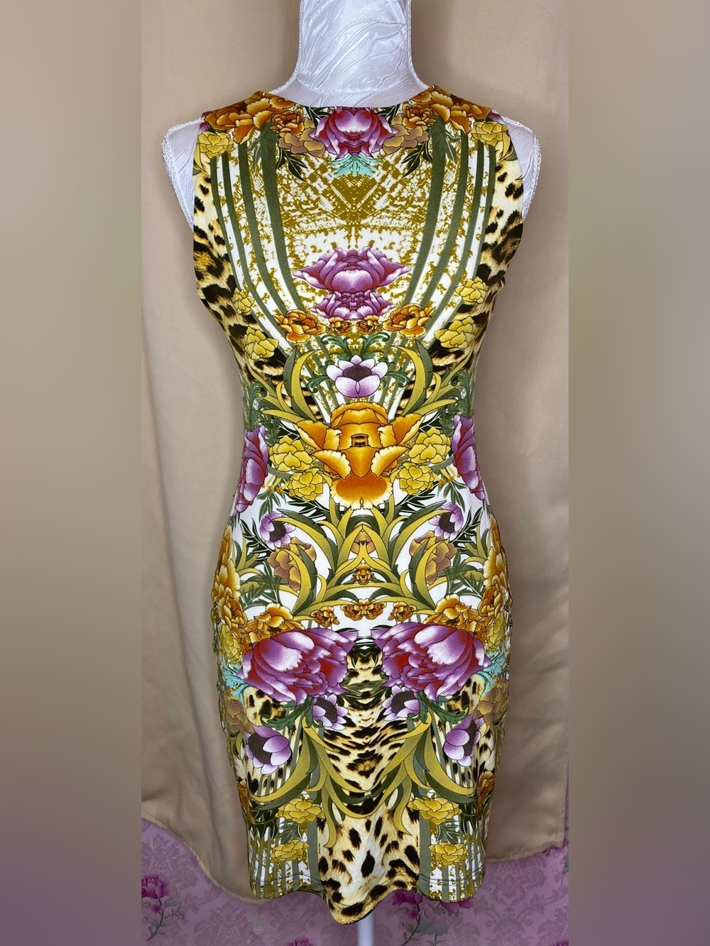 🌷 Eva Varro 🌷 Floral Baroque Bodycon Dress in Yellow and Green